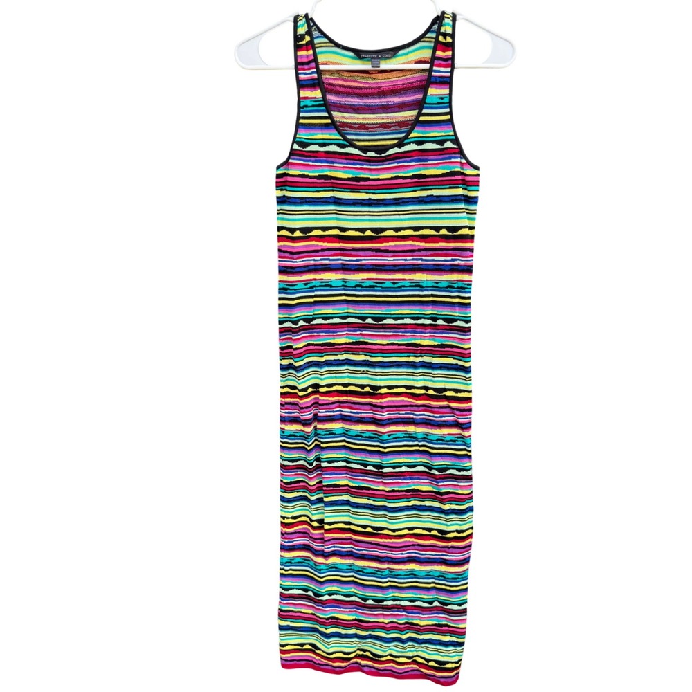 Felicity & Coco Colorful Striped Racer Tank Knit Dress Midi Maxi Bodycon Large